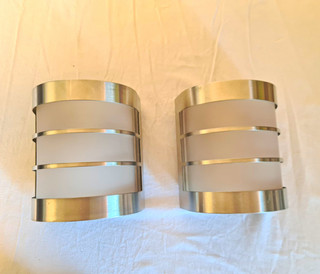 2er Set moderne Wandleuchten silber/weiß Metall/Glas halbrund Wandmontage
