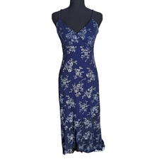 Vintage Finesse USA Blue Floral Glitter Dress Women's Sz. Medium