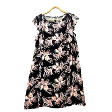 TARGET Dress Womens Size 16 Black Pink Floral Short Sleeve Ruffles A-line Casual