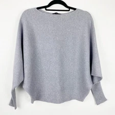 Joan Vass New York Gray Ribbed Dolman Sleeve Boat Neck Sweater Womens Size M