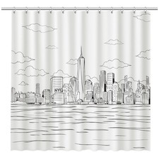 Black and White Fabric Shower Curtain with NYC Design  Minimalist Black Whi...