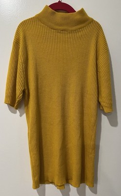 Crystal Kobe Yellow Mock Turtle Neck Short Sleeve Sweat Size Medium Vtg Classic