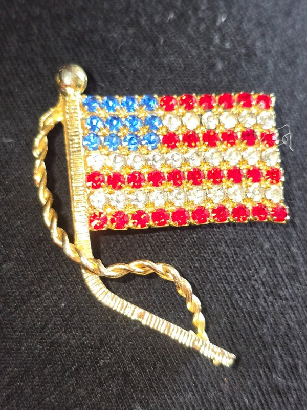 Red White and Blue American Flag Pin Gem Stones