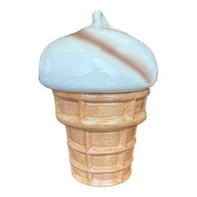 Vintage Ice Cream Cone Cookie Jar Canister Ceramic Tan White 11  Kitchen Decor