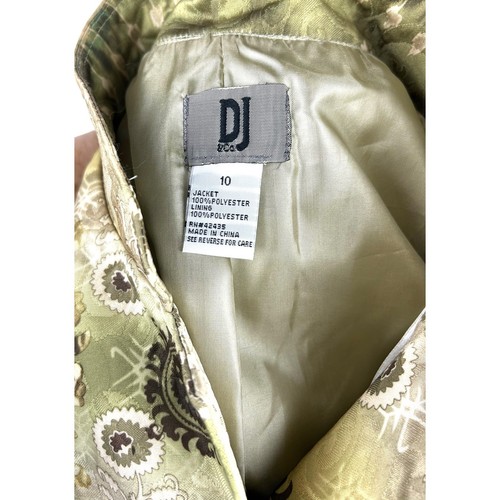 DJ & Co Green Patterned Jacket Mandarin Collar Two Button Size 10 - Picture 2 of 4