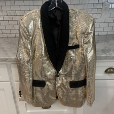 Saint Lorenzo Blazer Mens 40 Gold Sequin Classic Suit Jacket Sport Coat Formal