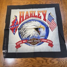 Vintage Harley Bandana "Send Me Your Best" Eagle, Flags Bandanna Made in USA