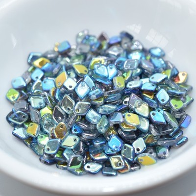 5mm Dragon  Scale Drop 5 grams Crystal Blue Rainbow Czech Glass Beads