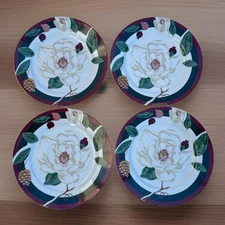 Set of 4 Salad Side Plates 8" Tienshan Magnolia Fine China EUC Christmas Dishes