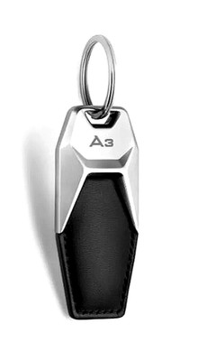 Audi A3 Auto Schlüsselanhänger aus Leder/Metall - Schwarz/Silbergrau - NEU