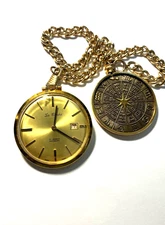 La Cloch Lucien Piccard Pocket Watch - 17 Jewels - w/Gold Chain & Zodiac Pendant