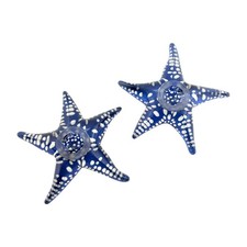 Glass Starfish Candle Holders Blue Luminarc France Vintage Pair Coastal Beachy