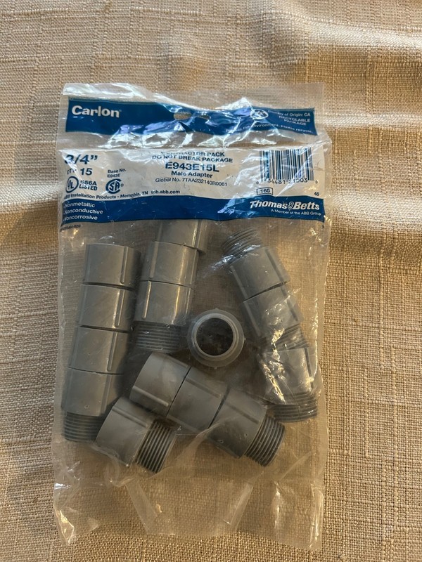 15 items- Carlon Male 3/4" Screw Adapter ,CONNECTOR  PVC  Conduit E943E15L-NEW