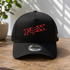 FOX Red Logo Embroidered Black Trucker Hat Mesh Snapback Adjustable Cap