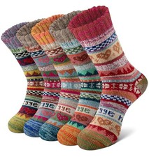 Pack of 5 Womens Wool Socks Large Green Dark Blue Lake Blue Orange Brown
