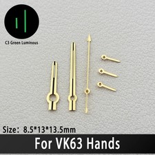 VK63 Watch Hands Green Luminous Replacement Parts for Quartz Movement C3 Lume
