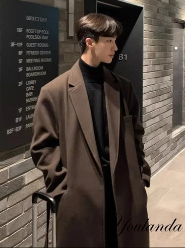 New Mens Long Jacket Thicken Lapel Trench Coat Wool Blend Overcoat Oversize Chic - product listing photo