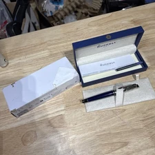 Waterman Expert Fountain Pen | Metal & Blue Lacquer | Chiselled Cap New Open Box