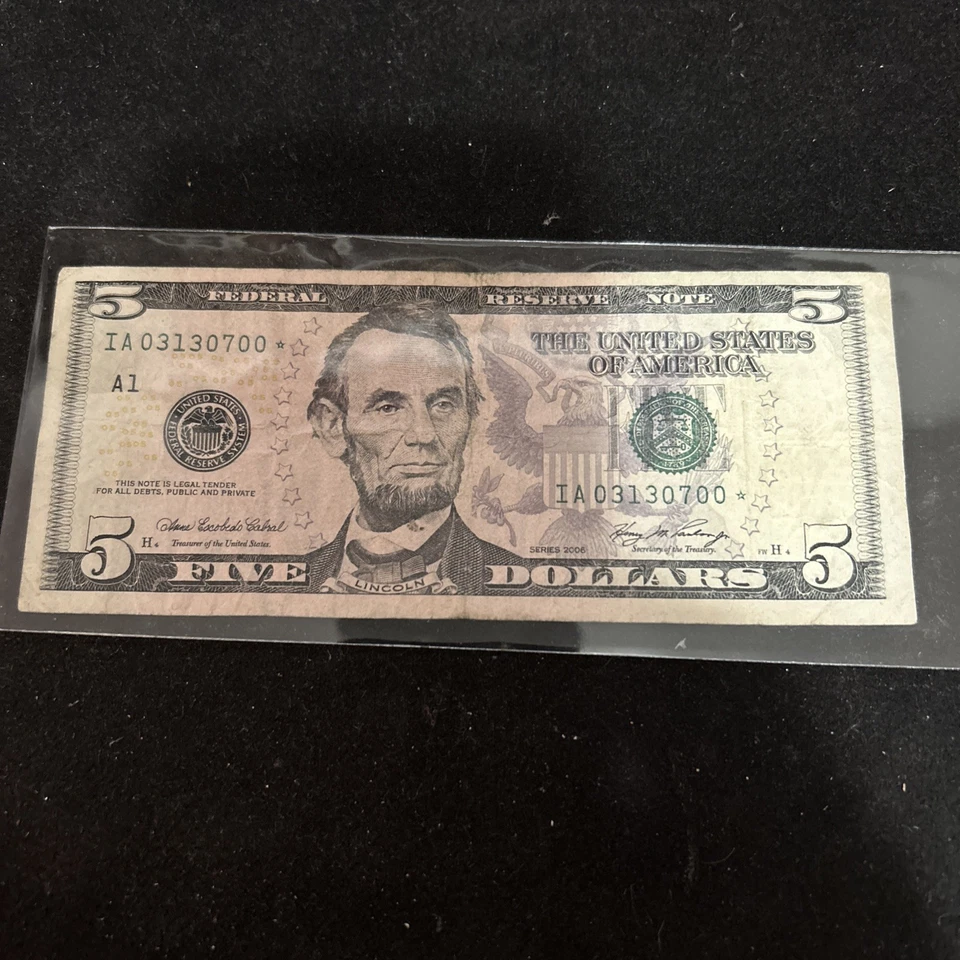 2006 Five Dollar Federal Reserve Note $5 STAR NOTE Circulated Fancy Serial ## - Image 2 of 3