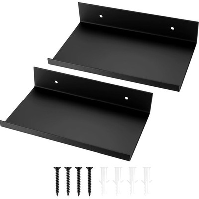 Pack of 2 Wall Shelves, Black Metal Shelves, Bookcase Wall, Small Wall Shelve...