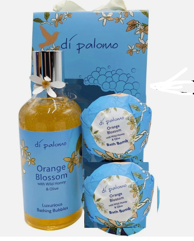 Di Palomo Orange Blossom & Honey Luxury Bath Collection. 2x bombs, 1x bath buble