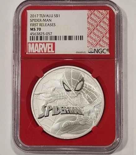 2017 $1 Tuvalu Spider Man ~ NGC MS70 Silver Coin 1oz 999 First Releases Red Core