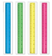 Image of Shatter Resistant Plastic Rulers 12 Inch/30cm, Assorted Bright Colours - 4 Pack