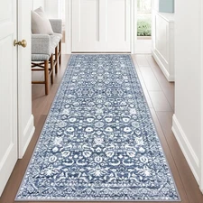 Vintage Runner Rug 3x8, Light Blue White Washable Kitchen Runner Non-Slip Sof...