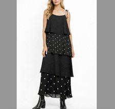ANINE BING Black/White Polka-Dot Tiered Ruffle Daisy Maxi Dress sz XS NEW NWT