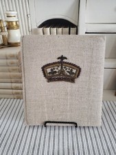 Padded Linen Blank Journal Notebook With Beaded Embroidered Crown NEW