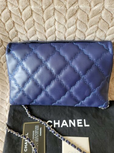 Chanel BLUE LEATHER CROSS BODY BAG CHANEL BUCKLE W ATHENTICITY CARD BOX  DUST BAG