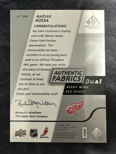 2008-09 SP Game Used Authentic Fabrics AF-HM Marian Hossa Detroit Red Wings - Picture 2 of 2