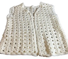 Vintage Handmade 1970s Crochet Open Waistcoat Knit Vest . Cream Color . Preowned