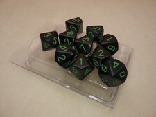 Chessex Dice 10d10 Black with Green Tabletop Roleplay Gaming RPG Board Percent