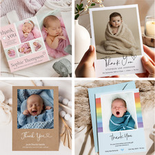 Personalised Photo Thank You Cards Baby Boy or Girl Birthday / Christening. (B1)