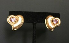 14K YELLOW GOLD AMETHYST HEART EARRINGS