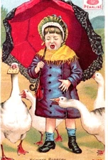 James Pyles Pearline Soap Geese Girl with Umbrella Victorian Trade Card