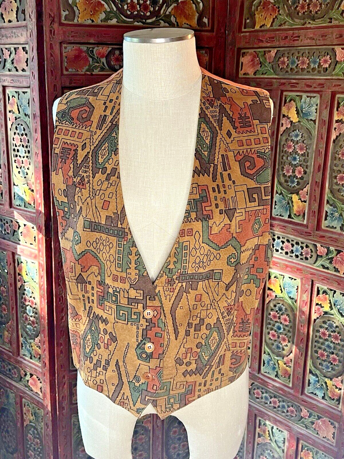 Cache Brown Suede Adjustable Vest Multicolor Trib… - image 1