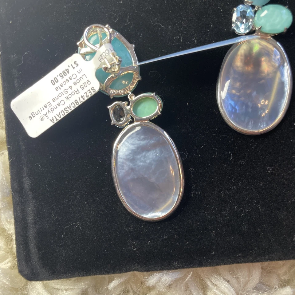 Pendientes Ippolita 925 Rock Candy Luce 4 Piedras Cascata Azul Blanco Plata $1495.00 Foto 3 de 4