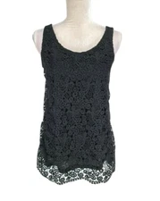 attention Black Lace Floral Basic Tank Women Size L/G Crew Neck Sleeveless .299P