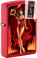 Zippo 74406 Brunette Devil Girl Red Matte Lighter + FLINT PACK