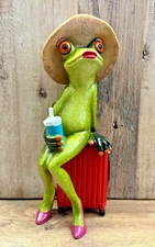 Frog On Suitcase Resin Figurine 6.5" x 2.5"