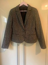 Naf Naf Grey And Black Tweed Jacket Collared Button Blazer Size 38 Uk 10