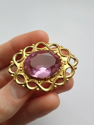 Vintage Soviet Brooch pink stone pin - Picture 9 of 12