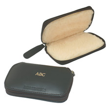 Leather Fly Fishing Fly Brown Wallet Zip Case Carrier & Flies Initials Embossed