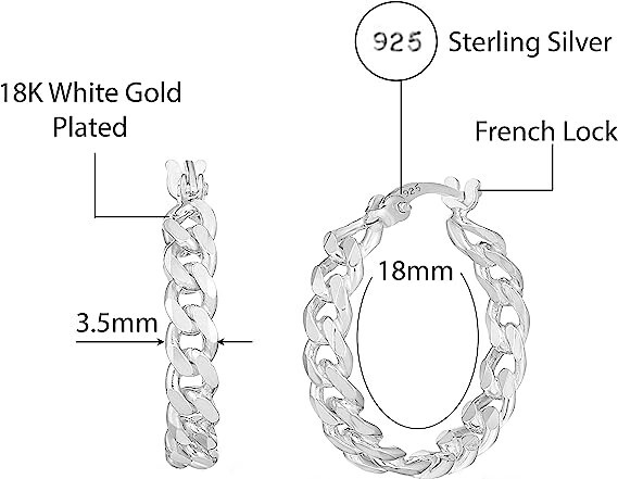 Italian 925 Sterling Silver 20MM Curb Chain Huggie Hoop Earrings For Women - Clip-On Closure
