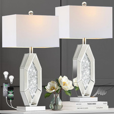3-Way Dimmable Touch Diamond Crushed Mirrored Bedside Table Lamps Set of 2 for L