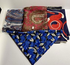 Lot Of 4 Vtg Multicolor  Varieties Of Material Large Long Scarves, 1 Triangular