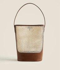 Raffia Straw & Leather Drawstring Bucket Bag — listing 6