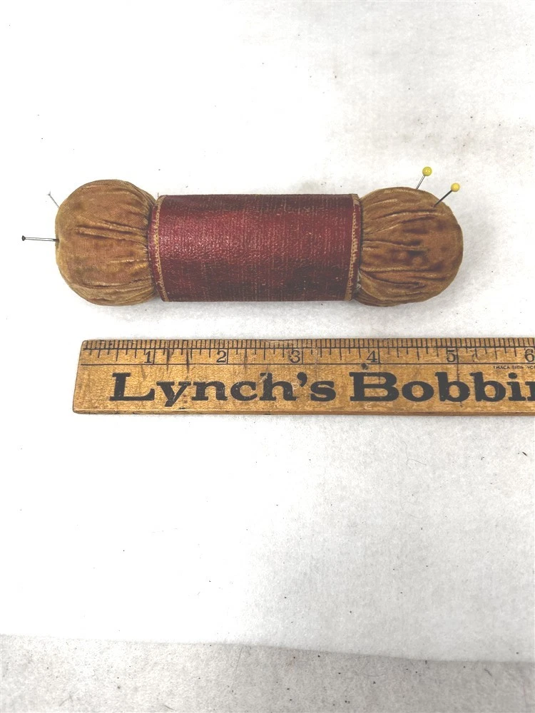 antique sewing pin cushion roll up Shaker Community 5x9 leather velvet original